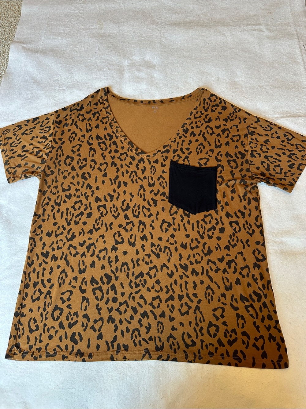 Kyte BABY Brown with Black Animal Print V-Neck Top with Black Pocket Bamboo XL